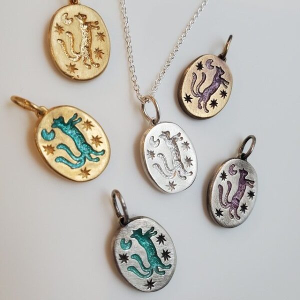 oly-d0c89944be735e269d67a1b16c01ede6 Wholesale Hand Painted Two Tailed Cat Tarot Card Pendant Necklace In Titanium Steel Fashion Accessory