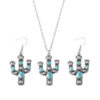 oly-d116a13ecb648830d2922dfbb55e4c82 Wholesale Retro Bohemian Turquoise Cactus Earrings And Necklace Set Zinc Alloy Ethnic Jewelry Fashion Accessory For Everyday Wear