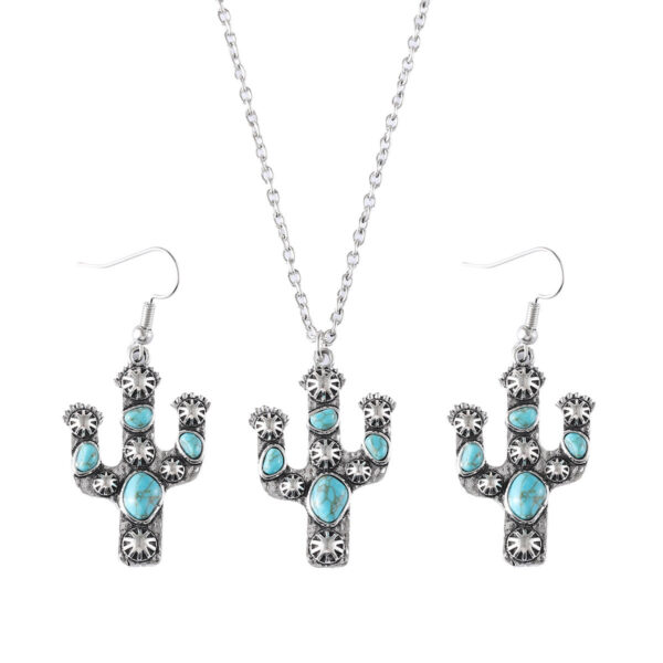 oly-d116a13ecb648830d2922dfbb55e4c82 Wholesale Retro Bohemian Turquoise Cactus Earrings And Necklace Set Zinc Alloy Ethnic Jewelry Fashion Accessory For Everyday Wear