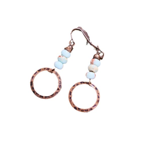 Wholesale Bohemian Hammered Circle Turquoise Beaded Drop Earrings For Women Vintage Fashion Jewelry Accessory Boutique Resale Gift