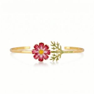 Red wildflower open bracelet