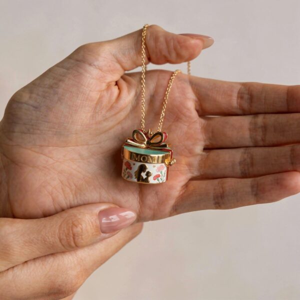 oly-d302fff23b1248d36dcd1b545432cb13 Wholesale Gift Box Shape Pendant Necklace With Bow Painted Decorative Design Chic Jewelry Accessory For Mom
