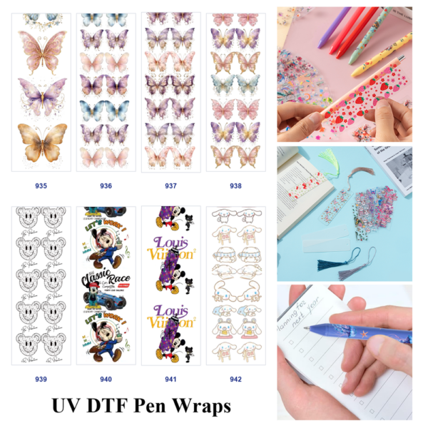 Wholesale 2/8/16pcs Glitter Butterfly Simple Cartoon Bear & Cute Doll Print Pen and Bookmark Stickers UV DTF Wraps OLY Exclusive