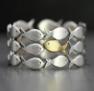 Wholesale Fish Design Open Ring Adjustable Two Tone Animal Jewelry Accessory For Women Gift Boutique Resale