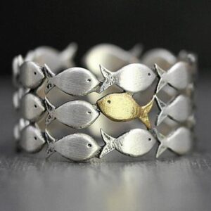 Wholesale Fish Design Open Ring Adjustable Two Tone Animal Jewelry Accessory For Women Gift Boutique Resale