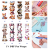 Wholesale 2/8/16pcs Cute Puppy Dog Panda Animal Character Print Pen and Bookmark Stickers UV DTF Wraps OLY Exclusive
