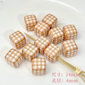 07-khaki plaid square / The size is about 14mm, the hole diameter is about 4mm (sold by piece)