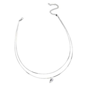 Silver 3D teardrop zircon double-layer necklace
