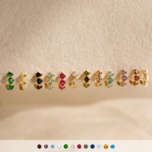 Wholesale Electroplating Copper Plated Twelve Birthstone Stud Earrings Geometric Style Women S Fashion Jewelry Gift
