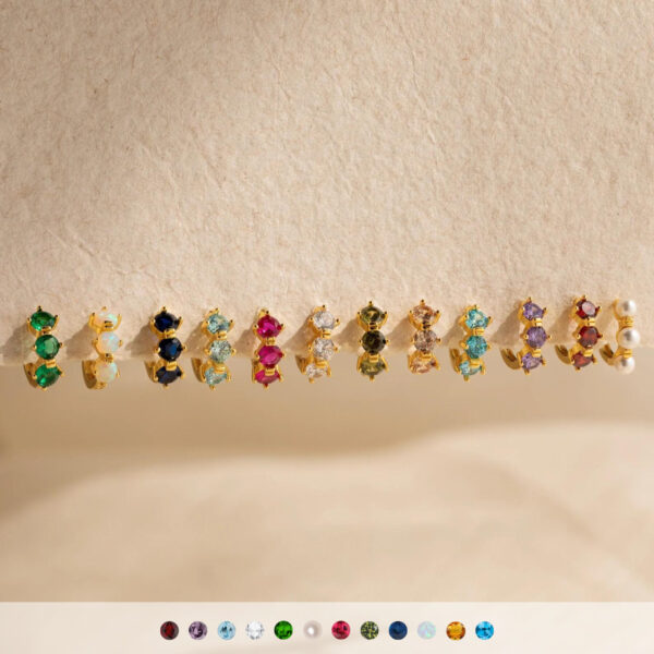 Wholesale Electroplating Copper Plated Twelve Birthstone Stud Earrings Geometric Style Women S Fashion Jewelry Gift