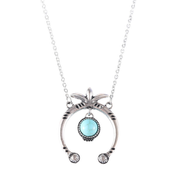 Wholesale Retro Semi Circle Alloy Turquoise Pendant Necklace Bohemian Fashion Jewelry Accessory For Boutique Resale