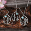 oly-d5d241376c45c3e1aa2937cb9ca5c023 Wholesale Cactus Design Earrings Necklace Set Ancient Silver Turquoise Accent Trendy Hollow Out Geometric Jewelry For Gift Boutique Resale