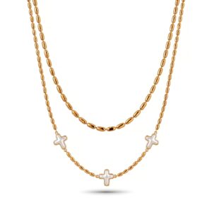 Cross-shaped seed bead double-layer necklace