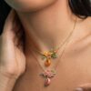 Wholesale Copper Floral Pendant Necklace Vintage Chinese Style With Green Leaf Fashion Jewelry Gift For Women