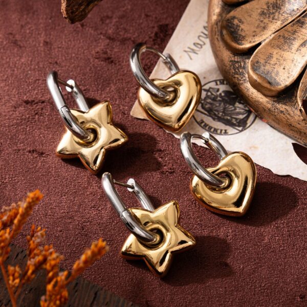 Wholesale 1Titanium Steel Electroplated Lucky Star Oval Ear Cuff French Color Block Design Fashion Accessory For Party