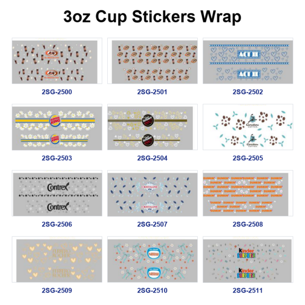Wholesale 8pcs Food Brand Heart Floral Print 3oz Cup Stickers Wrap OLY Exclusive