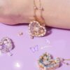 oly-d7fb497da0a1269061a301952dd0e29d Wholesale Heart Shaped Locket Necklace With Pink Flower Glass Macaron Colors Copper Electroplated Cute Pastoral Style Jewelry For Resale