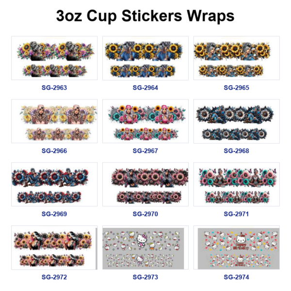 Wholesale 8pcs Floral Lady Portrait Cute Cartoon Print 3oz Cup Stickers Wrap OLY Exclusive