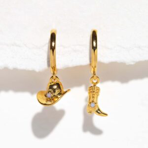 oly-d8edf546743ad2a7978aea16078bbde6 Wholesale Stylish Cowboy Boot And Hat Pendant Earrings Silver Electroplated Copper Trendy Jewelry Accessory Boutique Resale