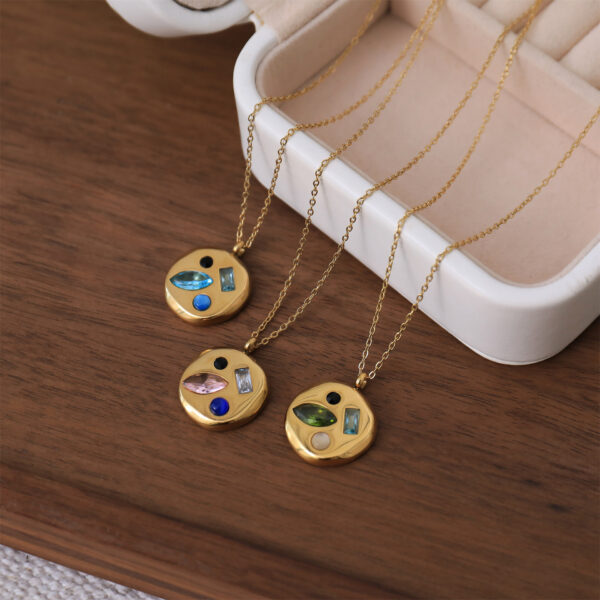 oly-d94ea251e5e1eb043f0d649c4c1ba759 Wholesale Titanium Steel Colorful Zircon Birthstone Necklace Elegant Collarbone Jewelry Gift For Mom Fashion Resale