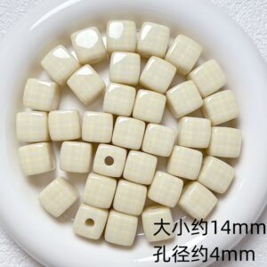 03-light yellow plaid / Size is about 14mm, hole diameter is about 4mm
