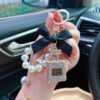 Wholesale Trendy Rhinestone Bow Perfume Bottle Keychain Pearl Chain Bag Charm For Women Wedding Gift Car Key Accessory