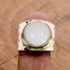 Wholesale Retro Bohemian Two Tone Gemstone Ring Wide Band Alloy Jewelry Accessory For Women Trendy Party Gift And Boutique Resale