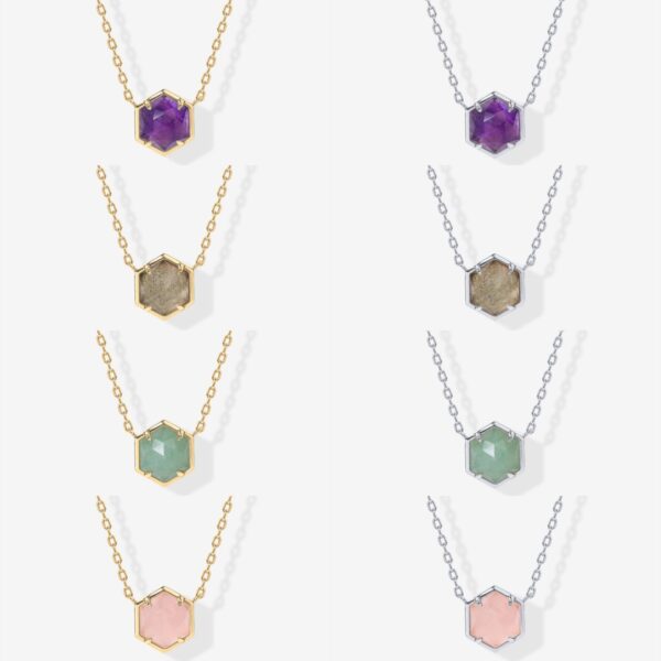 oly-da86b335eeb811487742393b13bd1c27 Wholesale Geometric Hexagon Natural Stone Necklace Amethyst Gem Pendant Copper Material Diamond Inlay Process Fashion Accessory Gift For Women Boutique Resale