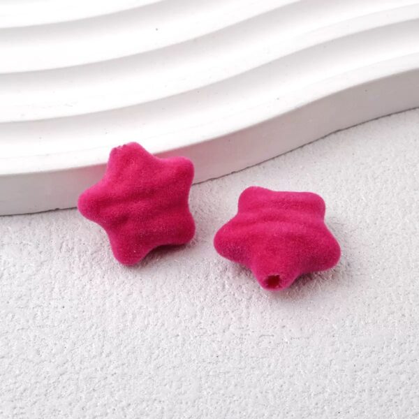 Wholesale Red Acrylic Flocked Star Loose Beads for DIY Jewelry Making and Gift Giving