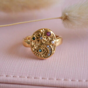 Wholesale Vintage Style Evil Eye Star Moon Ring Diecast Electroplated Unisex Jewelry Accessory For Everyday Wear Or Gift