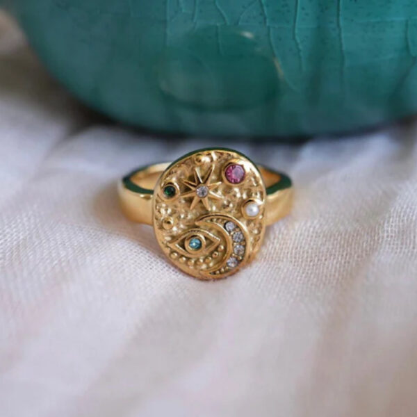oly-db6c924c46149eeb1da2e1a2d9733de5 Wholesale Vintage Style Evil Eye Star Moon Ring Diecast Electroplated Unisex Jewelry Accessory For Everyday Wear Or Gift