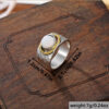 Wholesale Retro Bohemian Two Tone Gemstone Ring Wide Band Alloy Jewelry Accessory For Women Trendy Party Gift And Boutique Resale