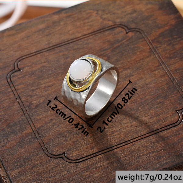 Wholesale Retro Bohemian Two Tone Gemstone Ring Wide Band Alloy Jewelry Accessory For Women Trendy Party Gift And Boutique Resale