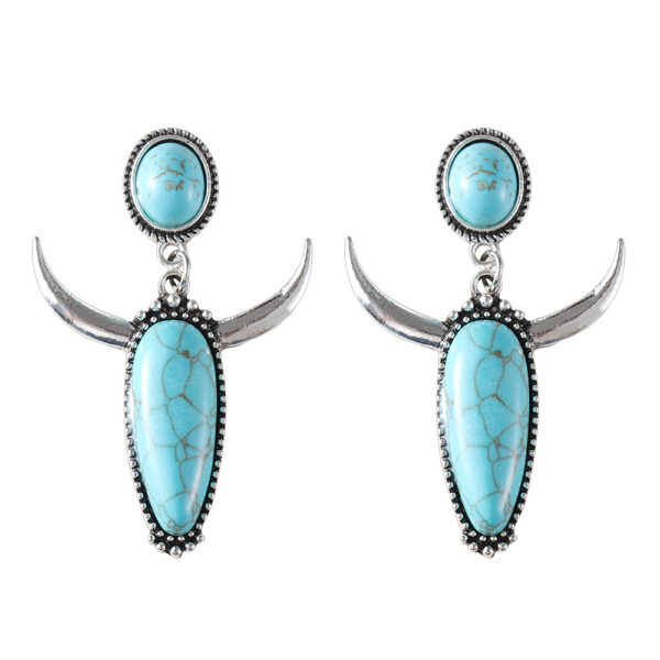 oly-dc42b7ea1ebb9d3dbf969510157bb5e5 Wholesale Western Cowboy Bull Head Pendant Turquoise Jewelry Set Necklace And Earrings Zinc Alloy Electroplated Boutique Resale