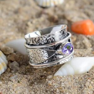 Wholesale Vintage Style Flower Ring For Women Amethyst Accent Alloy Silver Tone Everyday Fashion Accessory
