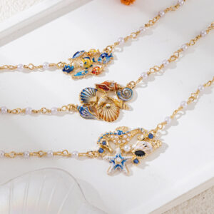 Wholesale Copper Ocean Necklace With Starfish Shell Charms For Summer Beach Chic Jewelry Accessory