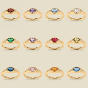 oly-dcd474ae899e6d4a7bc260eda0c0c287 Wholesale Twelve Birthstone Ring In Stainless Steel Electroplated Tone Vacuum Plated Fashion Jewelry Accessory For Everyday Wear