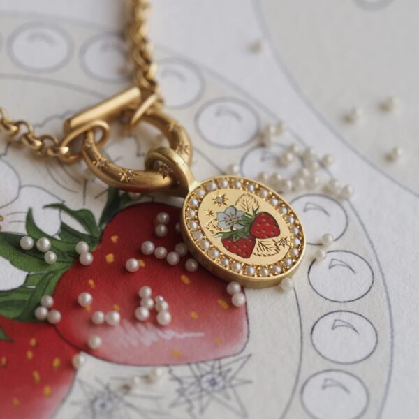 oly-de05a7d6d54c6845195fbfdeba0c2b8d Wholesale Strawberry Summer Fruit Party Necklace For Women Titanium Steel ElectroplatedWith Pearl Accent Fashion Jewelry Accessory