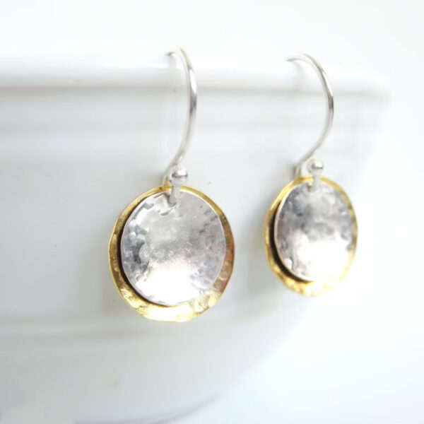 Wholesale Bohemian Hammered Two Tone Circle Drop Earrings For Women Boutique Gift Jewelry