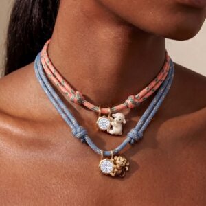 Wholesale Trendy Cat Pendant Necklace Geometric Zircon Design With Purple Rope Stainless Steel Electroplated Stainless Steel Jewelry Accessory For Gift And Boutique