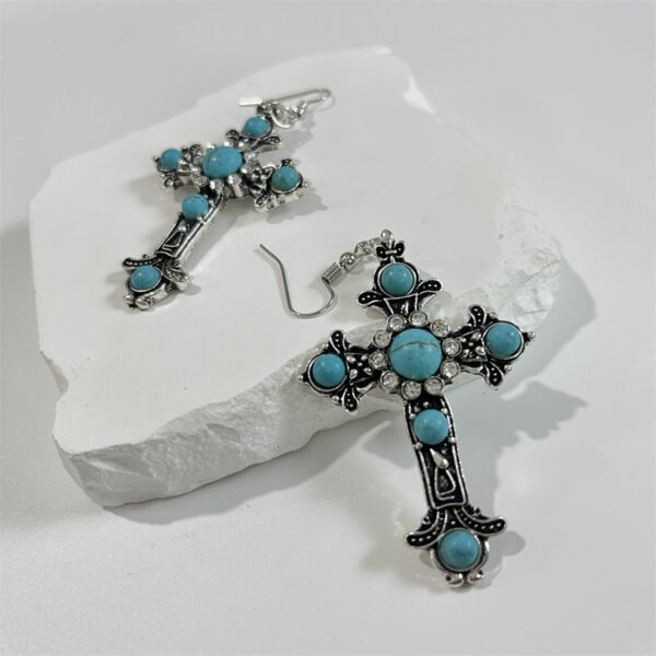 oly-deaf2a219833731e326c69c2f1be6e22 Wholesale Retro Turquoise Cross Necklace Earrings Set Antique Silver Zinc Alloy Fashion Jewelry Accessory