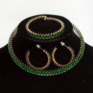 oly-deb704c02f7d9197f48607580b505b7a Wholesale Gold Plated Green Zircon 3 Piece Jewelry Set Marquise Choker Necklace With Earrings And Bracelet Trendy Women S Everyday Fashion Accessory