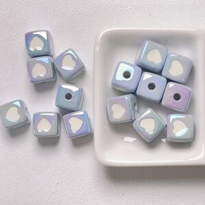 08-Blue and White Square Love / Size about 12*12mm, aperture about 3mm