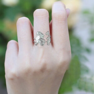 Wholesale Zinc Alloy Antique Silver Chinese Style Ginkgo Leaf Open Ring Chic Unisex Fashion Jewelry Accessory
