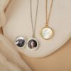 oly-e000b630691604834c7deeb8c1a4cb69 Wholesale Pet Memorial Photo Locket Necklace Titanium Steel Electroplated Round Pendant Mother Of Pearl Jewelry Accessory For Dog Cat Lovers Gift