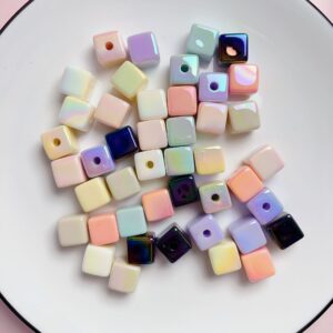 oly-e01faaa9c57680cd0ab82e78f90dc78d Wholesale Electroplated Acrylic Square Beads (14mm) for DIY Phone Straps, Keychains & Hair Accessories – Trendy Craft Supply