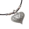 oly-e09d23e6093b8d6707cb3d13fd08d7c3 Wholesale Leather Rope Retro Heart Pendant Necklace With Silver Tone Alloy Charm Trendy Women S Jewelry Gift