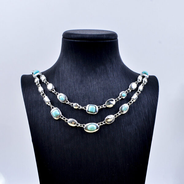 oly-e1006d20cc6050c066eb8e376590cd99 Wholesale Vintage Ethnic Style Turquoise Double Layered Necklace Trendy Chic Jewelry Accessory For Boutique Resale And Gift