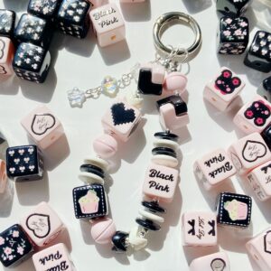 oly-e1a093573757d1e7c872600f5f6b4bae Wholesale Black Pink Acrylic Square Beads for DIY Phone Charms Keychain Bag Pendant Craft Supplies