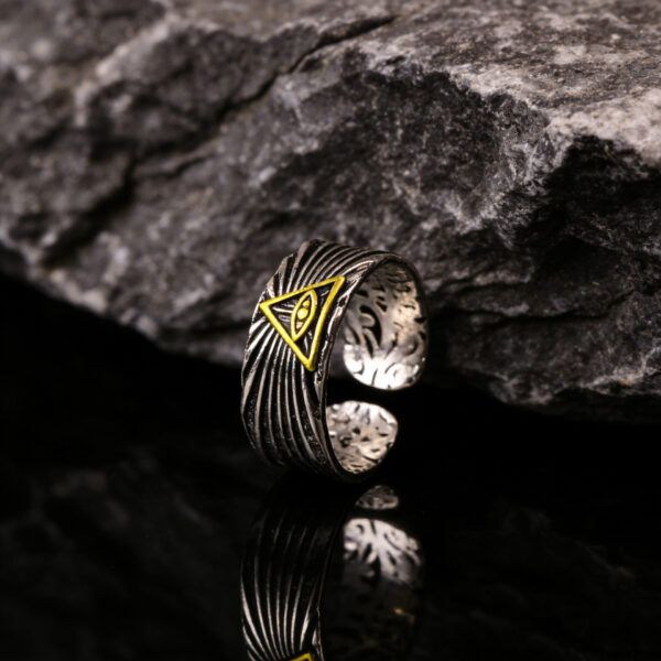 Wholesale Stylish Eye Of God Open Ring Silver Tone Zinc Alloy Distressed Vintage Design Unisex Jewelry Accessory